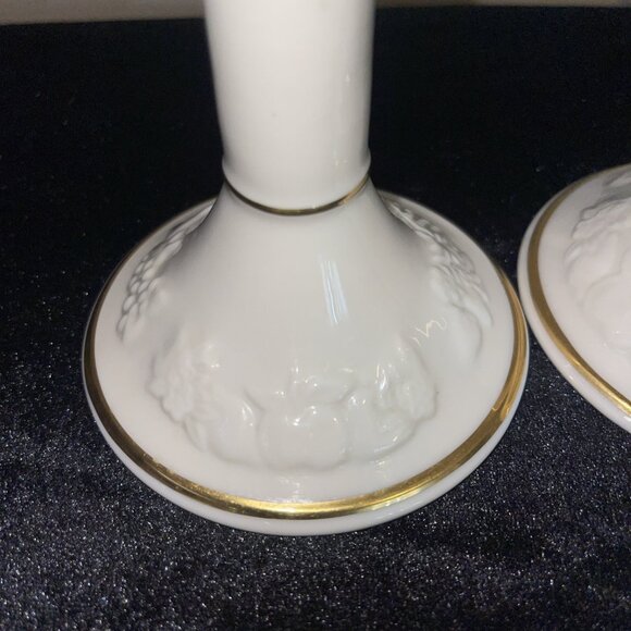 Lenox Fruits Of Life Porcelain Candlesticks Candle Holders Pair 5.25"80s Vintage - Picture 12 of 15